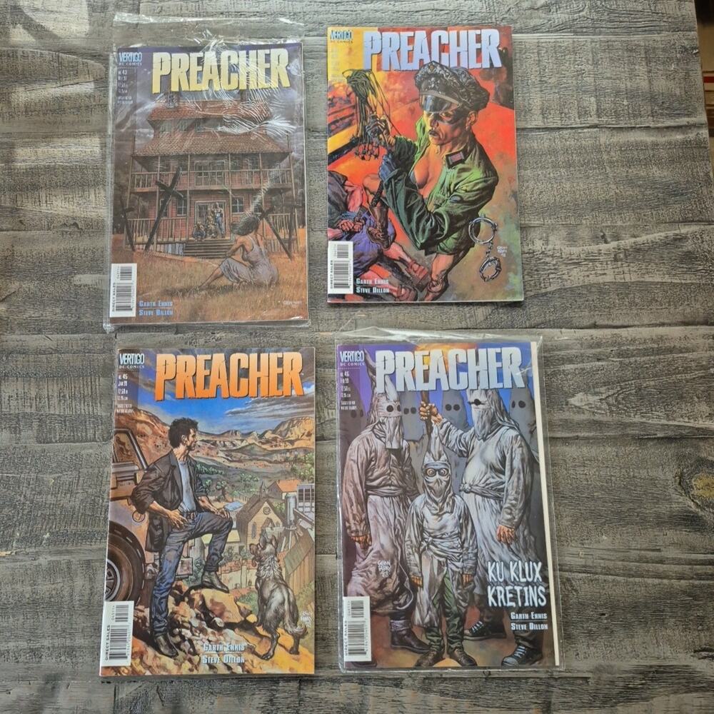 Vintage 1998-99 DC Vertigo Preacher Comic Books No. 43, 44, 45, 46 Garth Ennis